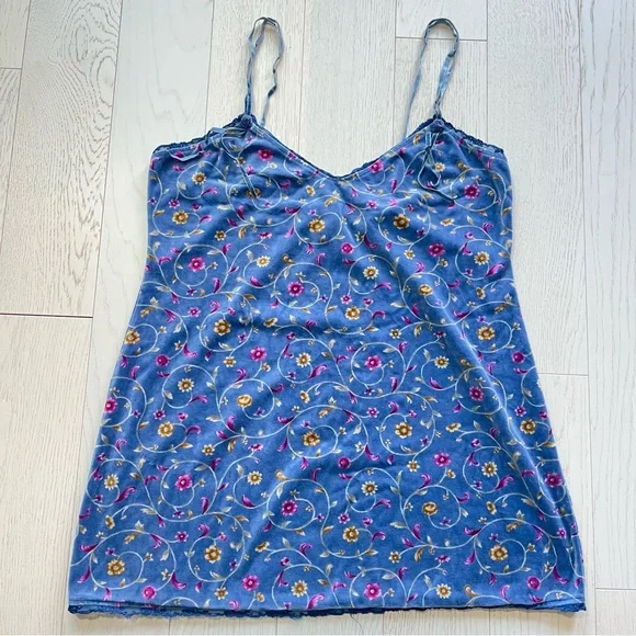 Vintage Victorias Secret Country Velour Velvet Ditsy Floral Lace Trim Tank Top - Picture 5 of 17